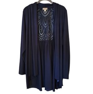 New One World Blue Knitted Open Front Rain Fall Style Cardigan Size 3X